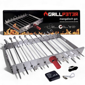 Mangal Edelstahl 2 mm Schaschlickgrill Astana Spießdreher 9 Spieße