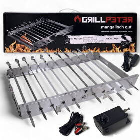 Mangal Astana Deluxe 11er Spießdreher 230V Motor Deckel Grillrost Ablage