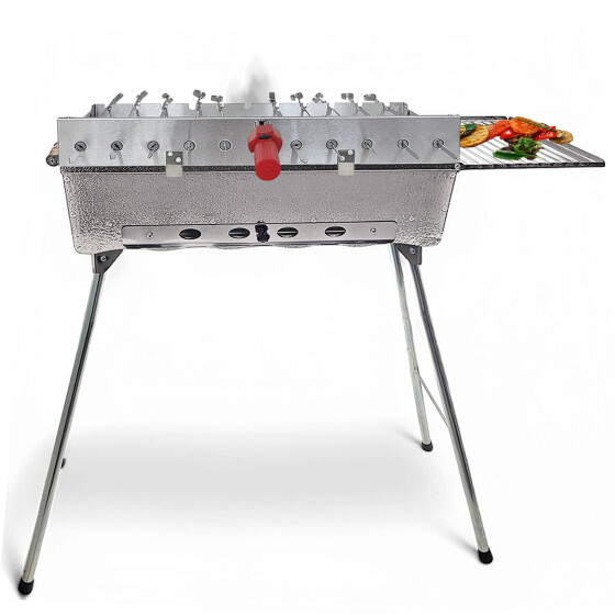 Mangal Astana Deluxe mit 11er Spießdreher Grillmotor USB und Powerbank BBQ Deckel Grillrost Ablage