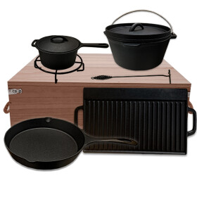 Dutch Oven Set 9 tlg. Gusseisen Grillset Kochtopf...