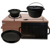 Dutch Oven Set 9 tlg. Gusseisen Grillset Kochtopf Feuertopfset in Holzkiste