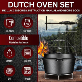 GUSSKÖNIG Dutch Oven Set 4,5 Liter Feuertopf...