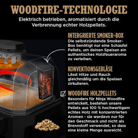 Ninja Woodfire Pro XL Elektrogrill mit Smoker-& Heißluftfritteuse