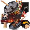 GUSSKÖNIG Dutch Oven Set 7 Liter Feuertopf Gusseisen mit Füßen inkl. 2in1 Deckelheber Bürste Rezeptbuch