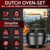 GUSSKÖNIG Dutch Oven Set 7 Liter Feuertopf Gusseisen mit Füßen inkl. 2in1 Deckelheber Bürste Rezeptbuch