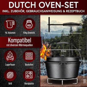 GUSSKÖNIG Dutch Oven Set 7 Liter Feuertopf...