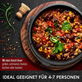 GUSSKÖNIG Dutch Oven Set 12 Liter Feuertopf Gusseisen mit Füßen inkl. 2in1 Deckelheber Bürste Rezeptbuch